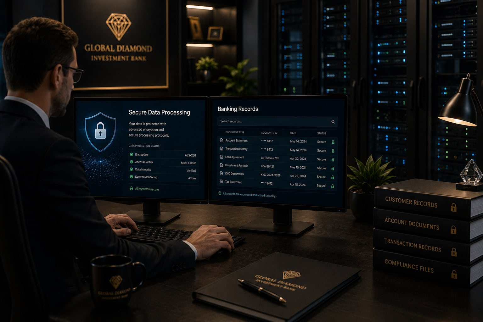 Secure data processing and banking records